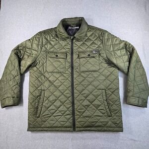 Fintech Mens XXL Quilted Full Zip Jacket Olive Green Diamond Quilt Puffer Coat